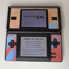 Nintendo DS Lite Console Blue With Footprint Skin & Pink Case *READ DESCRIPTION*