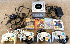 Nintendo GameCube Silver Console 4 Controllers 4 Games Memory Cards HDMI Tested