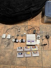 SNES Super Nintendo Console Bundle – 6 Games + 2 Controllers + Cables