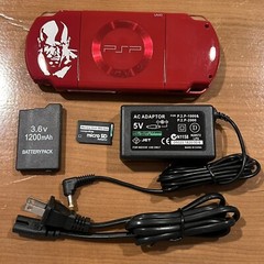 Red God Of War Kratos Sony PSP 2000 System w/ 64gb Memory Card & Charger Bundle