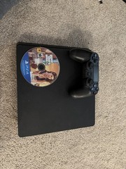 Sony PlayStation 4 Jet Black Console With Two Controllers and Wires