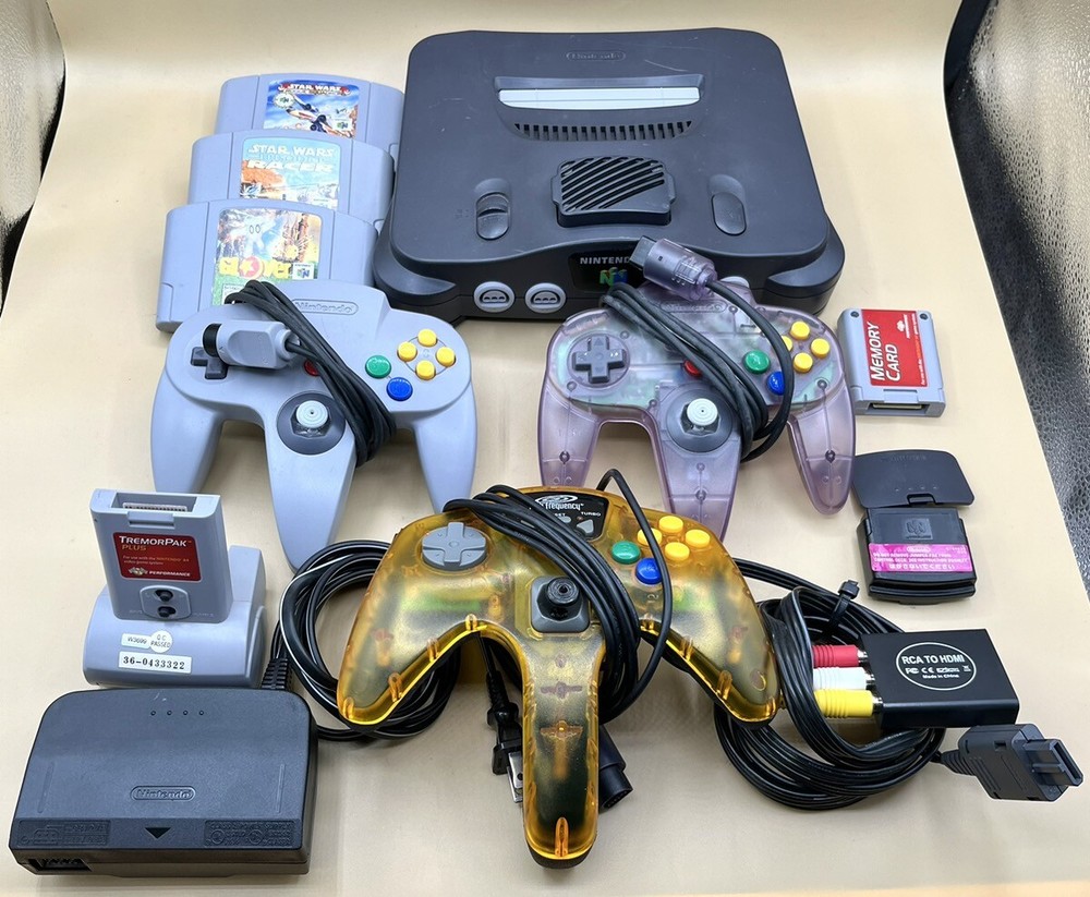 NINTENDO 64 N64 NUS-001 BUDLE W/ 3 GAMES, TREMORPAK, & ACCESSORIES (MVP021118)