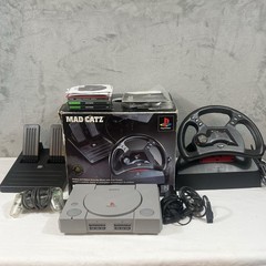Sony PlayStation 1 SCPH-5501 Console Mad Catz Wheel Pedals PS1 7 Disc Lot