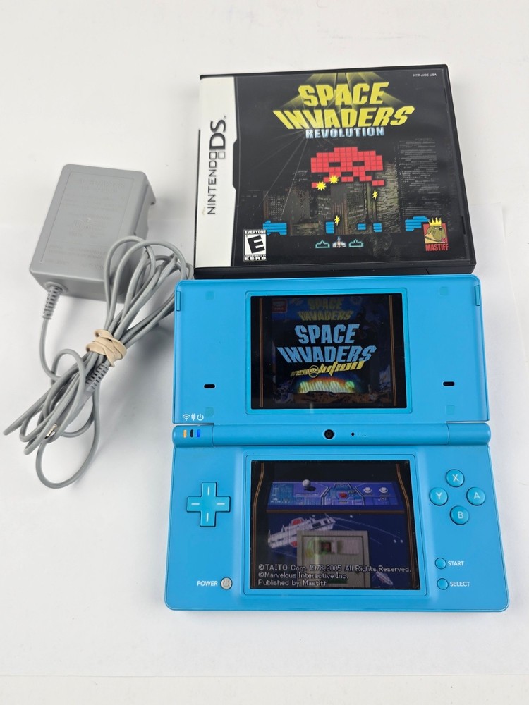 Nintendo DSi TWL-001 Bright Blue Color w/ Charger & Space Invaders Working