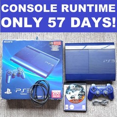 ✅Sony Playstation 3 PS3 Super Slim 250 GB Azurite Blue Console w Box *Low Hours*