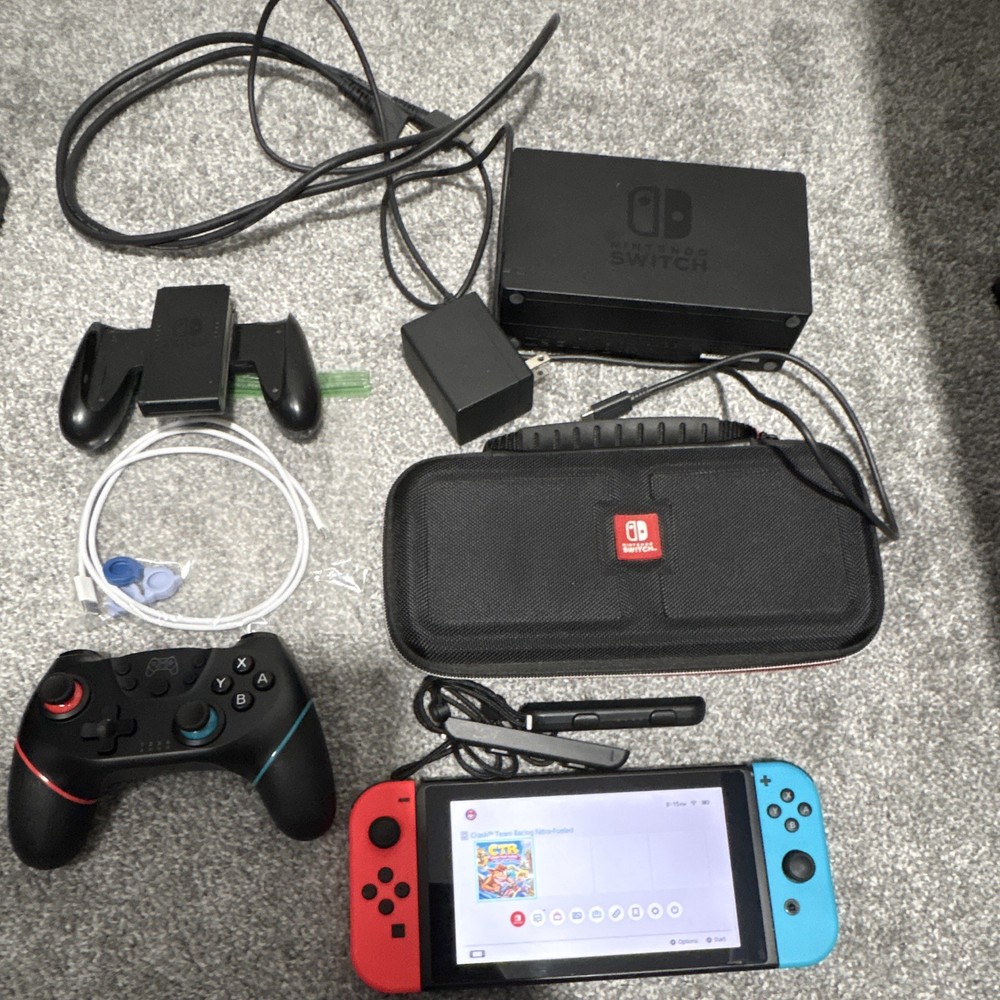 Nintendo Switch Console w/ Neon Red/Blue Joy-Con, Dock, AC Adapter, Cables
