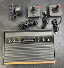 Atari CX-2600 Woodgrain Console Two Joystick & Power Adapter tested Works