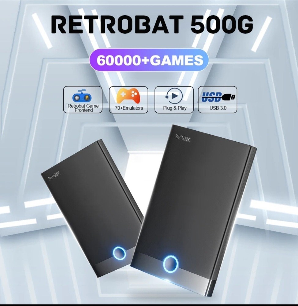 Retro Game Console 500gb HDD – External Gaming Hard Drive w/ 60000+ Video Games