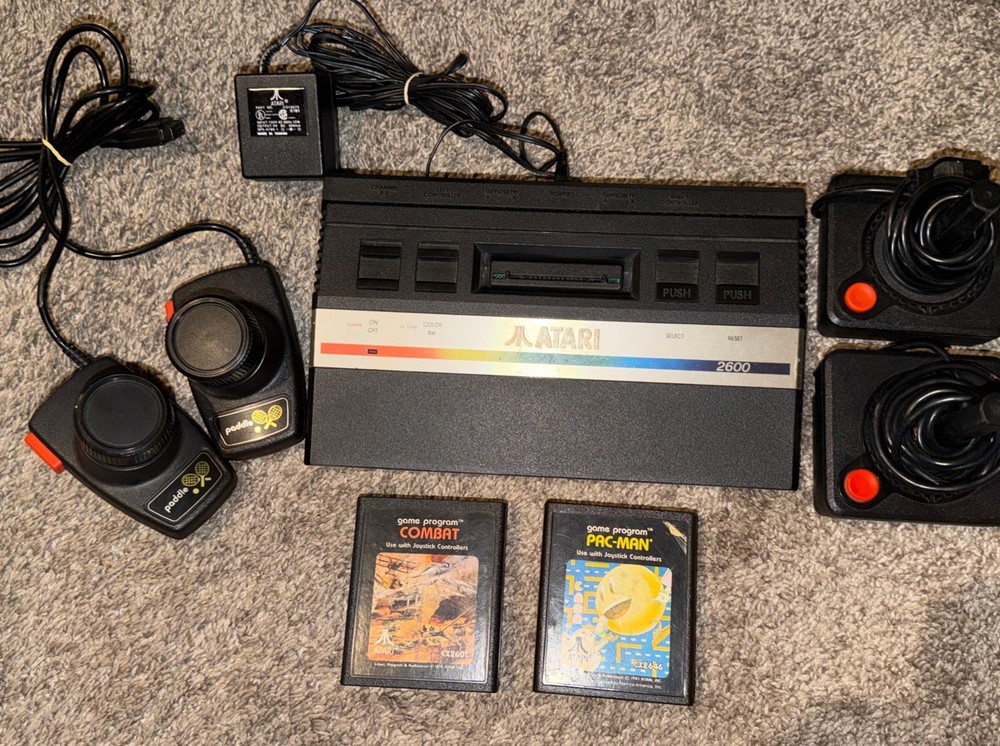 Atari 2600 Junior Jr Console System Bundle 2 Games WITH PADDLES & JOYSTICKS PAC
