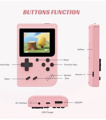 Game Box Plus Handheld Game Console 3.0 Inch LCD USB/AV Backlit Pink Gray