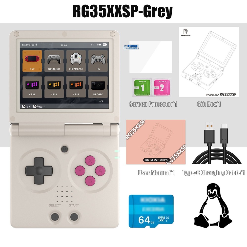 ANBERNIC RG35XXSP Handheld Retro Game Console 3.5&prime; IPS Screen 64G 4K+Games Gifts