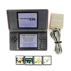 Nintendo DS Lite Handheld System Bundle Crimson Red/Black w/ 4 Games & Charger