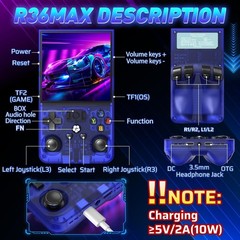 R36MAX Retro Gaming Console, 30+ Emulators, 6 Hours Play on 4.0&Prime; Screen, Blue