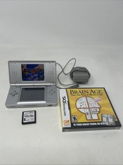 Nintendo DS Lite Silver Handheld System w/ Mario Party, Mario Kart & Brain Age