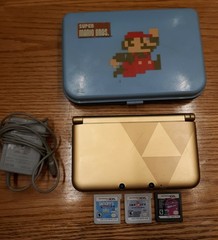 Nintendo 3ds Xl A Link Between Worlds Gold Tri Force Console Zelda Plus Games ++