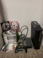 Microsoft Xbox 360 Black 120gb Hdd Power Cable Wireless Controller & 17 Games