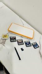 Nintendo New 2DS XL White Orange w/ 5 Games 32GB SD Charger Case Stylus Tested