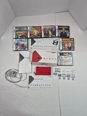 Nintendo DSI Matte Red Handheld System Box Charger Games Tested With Issues
