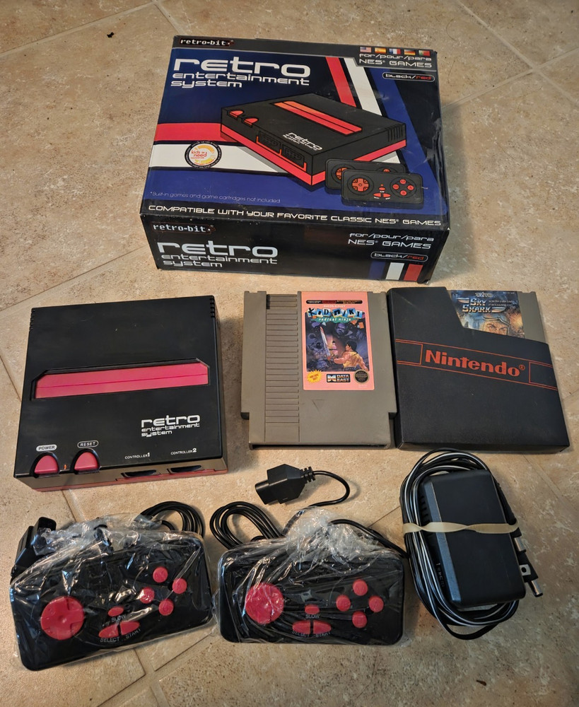 Retro-Bit Retro Entertainment System Black/Red w/ 2 Controllers & 2 Games