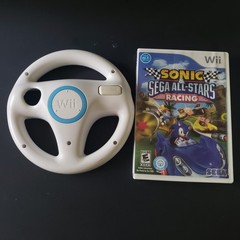 Nintendo Wii White RVL-001 w/ Controllers Cables Steering Wheel & Sonic Racing