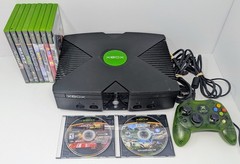 Original Xbox Console Bundle w/ 10 Games & Green Controller – Power Button Issue