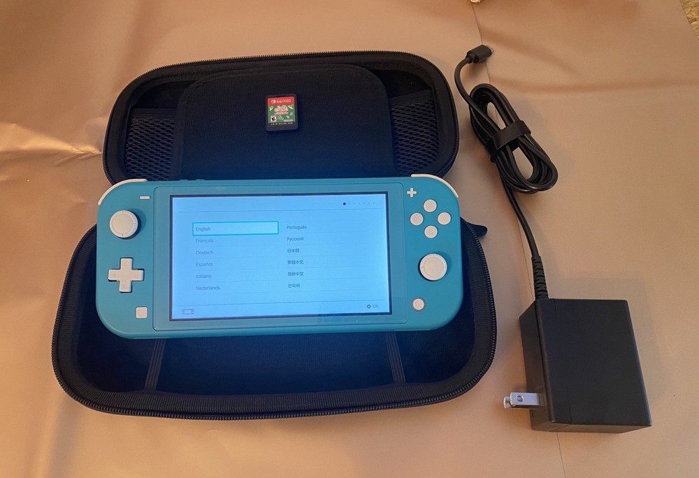 Nintendo Switch Lite Turquoise Handheld Console Case /Charger /Big Brain Game