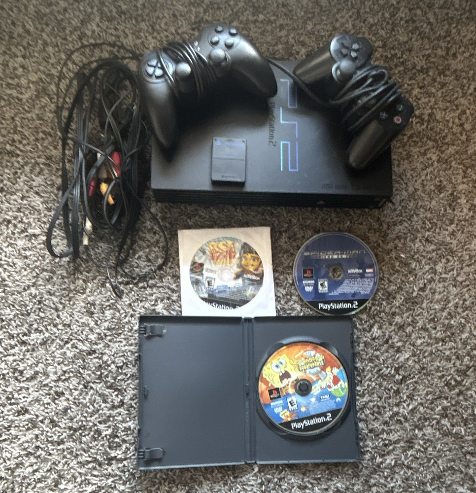Sony PlayStation 2 PS2 Black Bundle 2 Controllers, 8MB memory card, 3 games