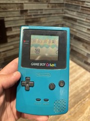 Nintendo Gameboy Color CGB-001 Teal Blue Handheld Console & Pokemon Gold