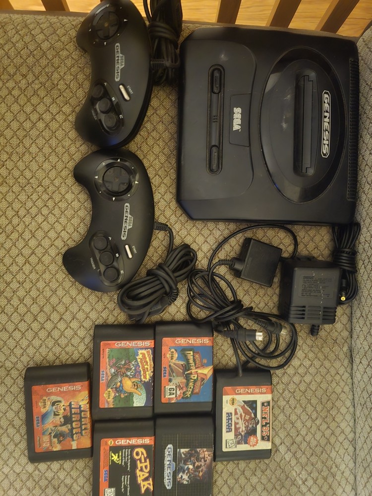 Sega Genesis Model 2 Mk-1631 Console Bundle Cleaned & Tested – 6 Games