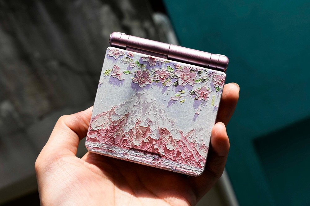 Backlit IPS LCD GBAsp Mod Nintendo Gameboy Advance SP Fuji Mountain And Blossom