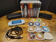 SILVER Sony PSP 2000 System Bundle With Games, Movies, And Cases