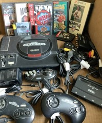 Sega Genesis Console Bundle Multitap 4 Controllers 9 Games AV Cables Switcher