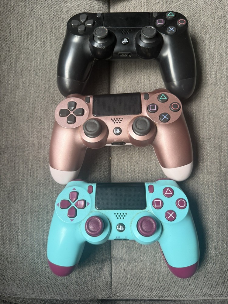 ps4 console, three controllers, cables, works!