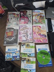 Wii Console in box bundle Wii Sports and Wii Sports Resort Guitar Hero wii fit