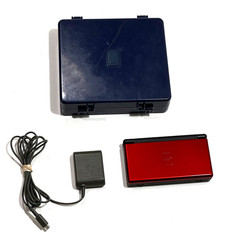 Nintendo DS Lite Crimson Red Black Handheld Console OEM Charger Case Tested