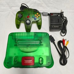 USA Nintendo N64 Console Systemv Clear Green Shell Bundle W/Oem controller Cords