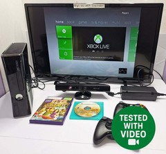 Xbox 360 S – Matte Black Model 1439 W/ 250g HD Controller Power And Games