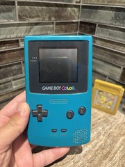 Nintendo Gameboy Color CGB-001 Teal Blue Handheld Console & Pokemon Gold