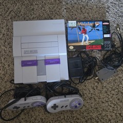 Nintendo SNES Console Gray Purple w/ Controllers And Game SNS-001 Excellent Con