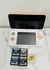 Nintendo New 2DS XL White Orange w/ 5 Games 32GB SD Charger Case Stylus Tested
