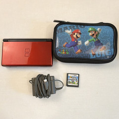 Nintendo DS Lite Red/Black Touchscreen NTSC-U/C w/ Charger Case New Super Mario