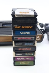 Vtg Atari 2600 Model CX-2600 Woodgrain Console & Joysticks 10 Games