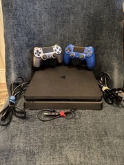 Sony PS4 Slim Bundle – 2 Wireless Controllers (Blue/Silver) Charger & Cables