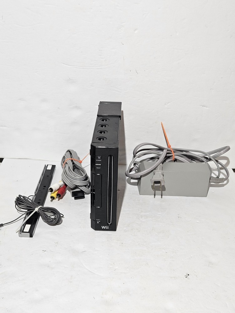 Nintendo Wii RVL-001 USA Video Game Console Black Tested Power Supply AV Sensor