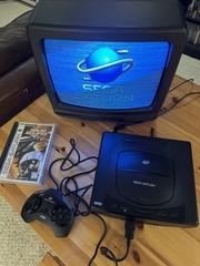 Sega Saturn Console Controller Cords New Save Battery MK-80000 Black + Game