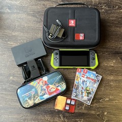 Nintendo Switch V2 Bundle with 256MB Micro SD Card + Travel & Hard Case + 5Games