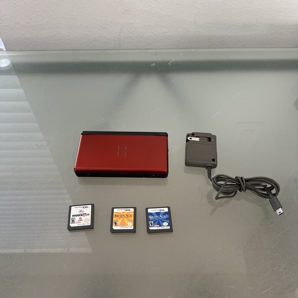 Nintendo DS Lite Authentic Console Crimson Handheld System W/ Charger & Stylus