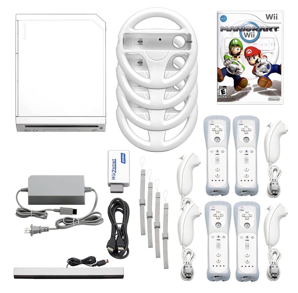 Nintendo Wii Console + HDMI + Mario Kart+ Pick 1-4 Voomwa Remotes, Wheels + USA
