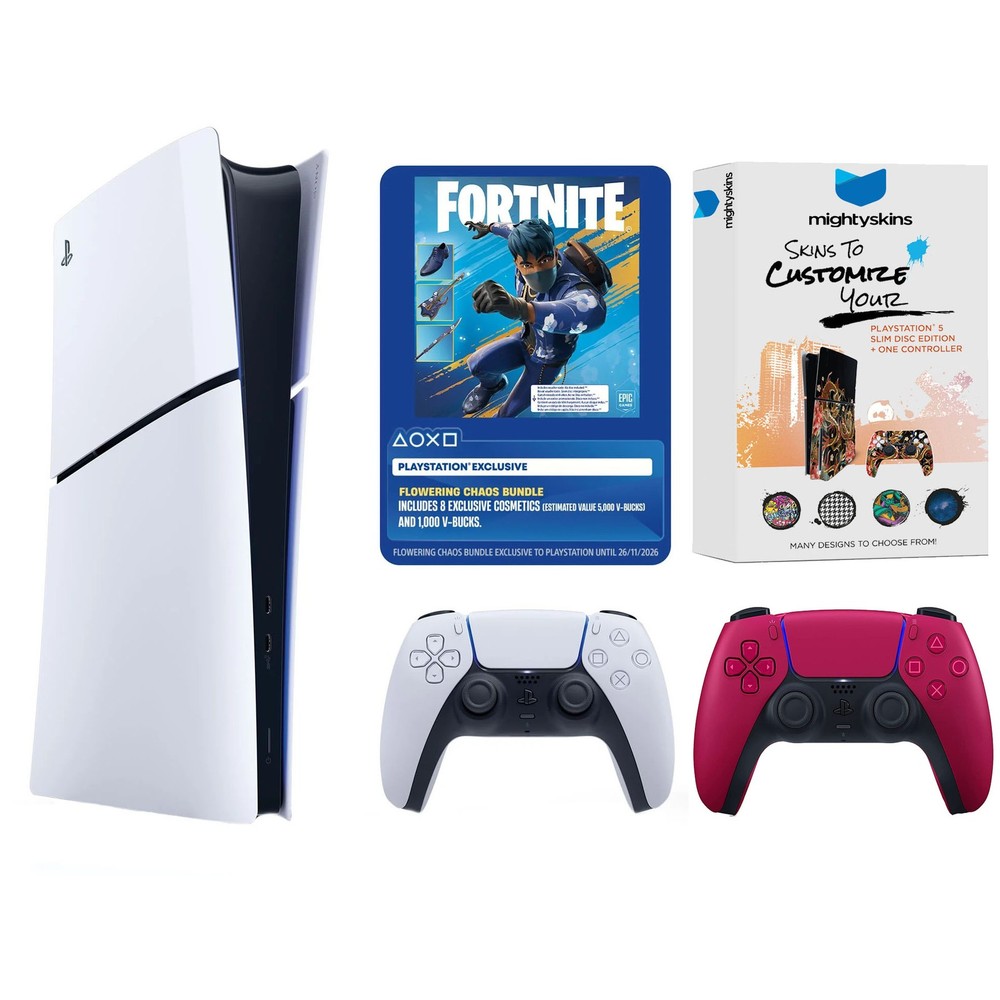 Sony PlayStation 5 Disc Fortnite Bundle with Extra Controller- Cosmic Red