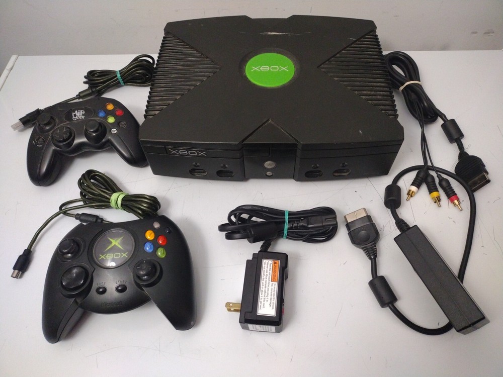 Vintage Original Microsoft Xbox Console with 2 Controllers + Cables + Power sup